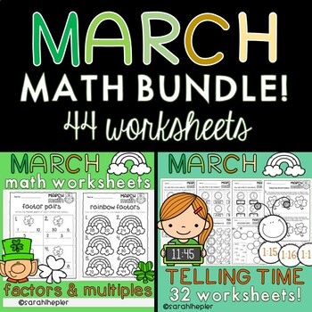 Preview of MARCH MATH Factors, Multiples, & Telling Time BUNDLE
