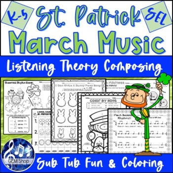 Preview of MARCH MUSIC Worksheets Leprechauns St. Patrick's Spring Activities Theory Easter