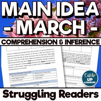 Preview of March Spring Test Prep Reading Passages Main Idea Comprehension Inference