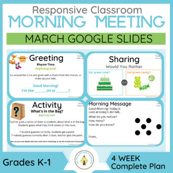 Preview of MARCH Responsive Classroom Morning Meeting Slides Kindergarten/First Grade