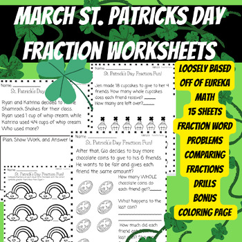 Preview of MARCH ST PATRICKS DAY FRACTIONS WORKSHEETS 3rd/4th grade