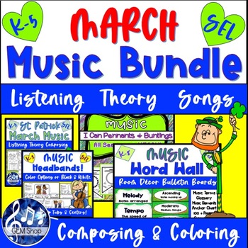 Preview of MARCH Spring MUSIC Bundle Theory Composing Headbands Word Wall SEL Pennants