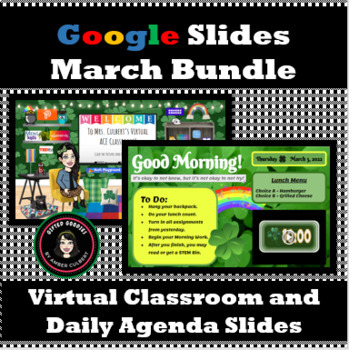 Preview of MARCH St. Patrick's Day Virtual BITMOJI and Daily Agenda Google Slides BUNDLE