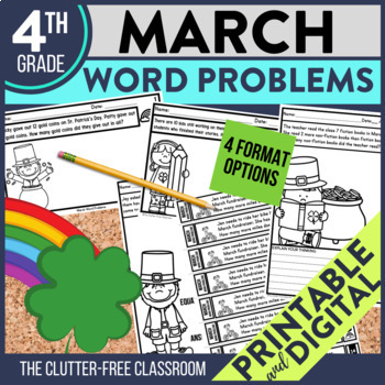 Preview of MARCH WORD PROBLEMS Math 4th Grade Fourth Activities Worksheets Centers