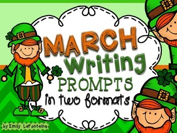 MARCH Writing Prompts (30 count) - task cards and posters *St. Patrick ...