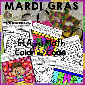 Preview of MARDI GRAS Color by Code ELA and Math Grades 1-3