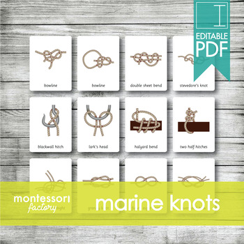 Preview of MARINE ROPE KNOTS • Montessori Cards • Flash Cards • Three Part Cards