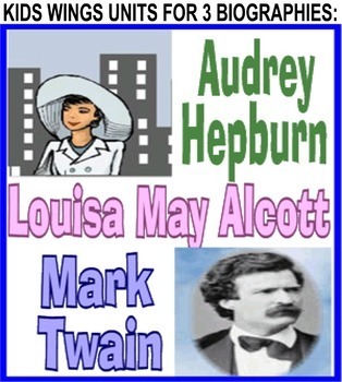 Preview of MARK TWAIN!  AUDREY HEPBURN!  LOUISA MAY ALCOTT!  3 Picture Book Biographies!