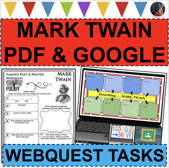 Preview of MARK TWAIN Poet WebQuest Research Project Biography Notes (PDF & DIGITAL)
