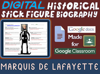 Preview of MARQUIS DE LAFAYETTE Digital Historical Stick Figure Editable Google Docs