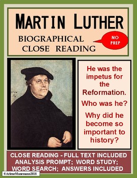 Preview of MARTIN LUTHER Biographical Close Reading with Full Text - Distance Learning