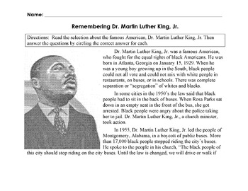 Preview of Biography MARTIN LUTHER KING, JR Info +12 Multiple Choice Reading Comprehension