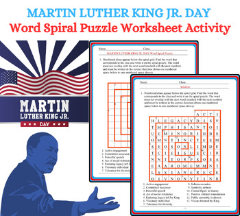 Preview of MARTIN LUTHER KING JR. DAY Vocabulary Word Spiral Puzzle Worksheet Activity