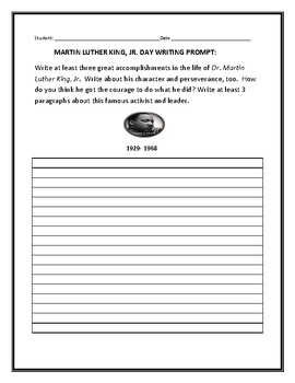 Preview of MARTIN LUTHER KING JR. DAY: WRITING PROMPT