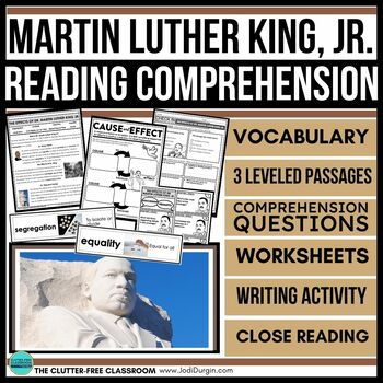 Preview of MARTIN LUTHER KING JR Reading Comprehension Passage and Questions MLK Day