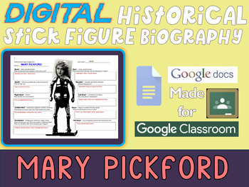 Preview of MARY PICKFORD Digital Stick Figure Biography for California History
