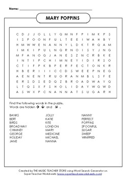 Preview of MARY POPPINS WORD SEARCH ONLINE,VIRTUAL