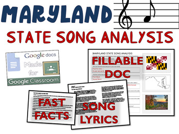 MARYLAND State Song Analysis: fillable boxes, lyrics, analysis, and ...