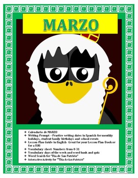 Preview of MARZO- Spanish Calendar --Fecha/Números/Colores/Tema de San Patricio