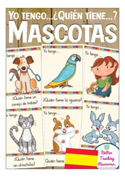 Preview of MASCOTAS (pets) Yo tengo… Quién tiene? - Juego de vocabulario Spanish / Español
