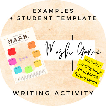 Preview of MASH GAME ENGLISH writing activity ESL - fun worksheet - advisory