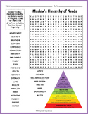 MASLOW'S HIERARCHY OF NEEDS Word Search Puzzle Worksheet Activity