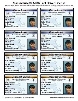 Preview of MASSACHUSETTS Math Driver's License - Math Fact Incentive Progm -TEMPLATE - FREE