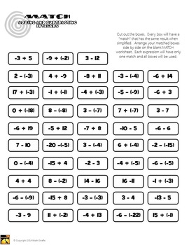 canada grade worksheets 1 Math Integers Adding Subtracting by MATCH and  Puzzle