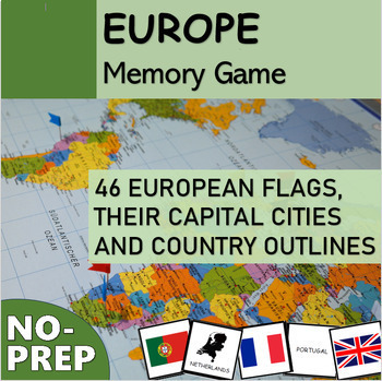 Preview of EUROPE MEMORY MATCHING GAME | Flags, Capital Cities and Country Outlines