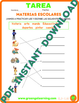 Preview of MATERIAS ESCOLARES / ESL Hoja de Tarea / (Nivel I - Lección 6)