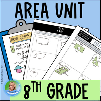Preview of MATH 8th Grade Area Measurement - Self Paced - Worksheets, Slide Deck & Answers