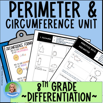 Preview of MATH 8th Grade Perimeter Circumference Measurement- Lessons, Worksheets, Slides