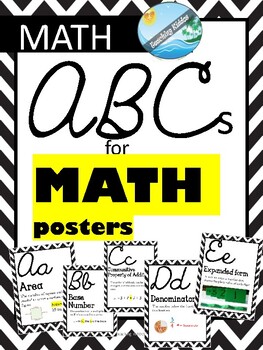 Preview of MATH - ABCs posters with VOCABULARY , definition and examples