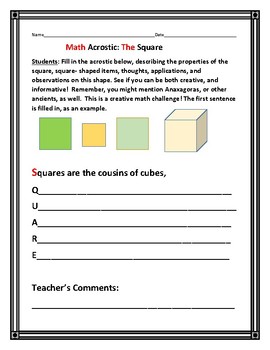 Preview of MATH ACROSTIC: THE SQUARE: A Cross-Curricular Challenge