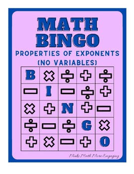 Preview of MATH BINGO_Properties of Exponents (No Variables)