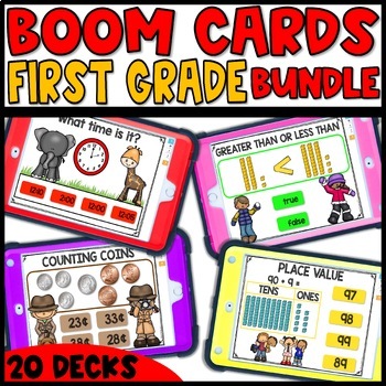 Preview of Comparing Numbers Boom Cards Math Telling Time Place Value Counting Coins Money