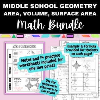 Preview of MATH BUNDLE Geometry Resources (Area, Volume, Surface Area) NOTES & WORKSHEETS
