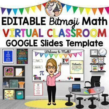 Preview of MATH Bitmoji Classroom Virtual Editable Google Slides Mathematics Teacher