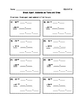 MATH Breaking Apart Addends to Make Tens and Ones Worksheets CC.2.NBT.6