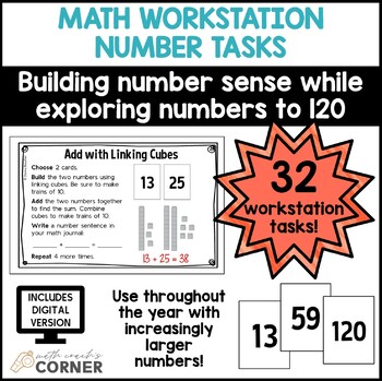 Preview of MATH CENTERS Numbers to 120 Kindergarten and 1st Grade | Print and Digital