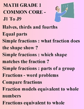 Preview of MATH COMMON CORE GRADE 1 - J1 To J9 - FRACTIONS  ELEMENTARY