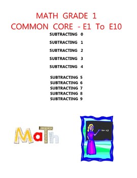 Preview of MATH COMMON CORE GRADE 1 - SUBTRACTION 0 1 2 3 4 5 6 7 8 9  ELEMENTARY