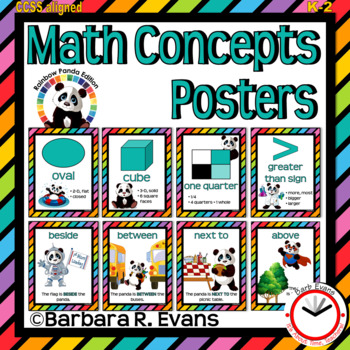 Preview of MATH CONCEPTS POSTERS  Rainbow Panda Classroom Decor Math Focus Wall