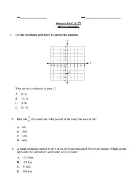 MATH DIAGNOSTIC GRADE 7/8 - Start of the Year Assessment - Ontario Math