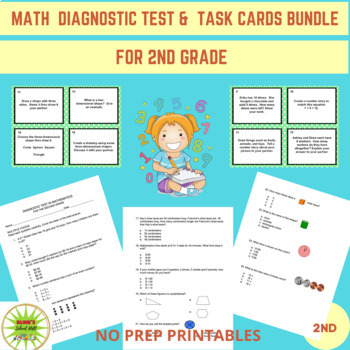 Preview of 2ND GR.MATH PLACEMENT/BEGINNING/END-OF-YEAR/DIAGNOSTIC TEST & TASK CARDS BUNDLE