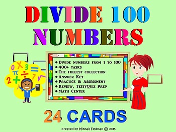 Preview of MATH: DIVISION OF NUMBERS UP TO 100. 28 WORKSHEETS/TASK CARDS Test Prep!