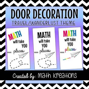 Preview of MATH Door Decoration or Bulletin Board | Travel Theme
