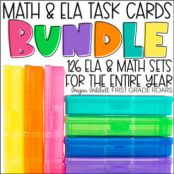 Preview of MATH & ELA Year Long Task Card Activity Bundle Centers, Assessments, & More