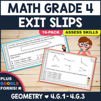 Preview of 4TH GRADE GEOMETRY (4.G): 16 Math Exit Ticket Slips