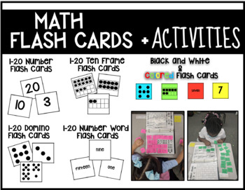 Preview of MATH FLASH CARDS with Activities (Numbers, Ten Frames, Dominoes, Number words)